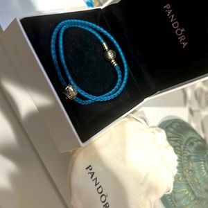 Pandora sterling silver and leather bracelet
